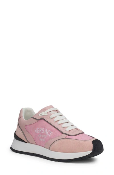 Versace Logo Jacquard Low Top Trainer In Pink