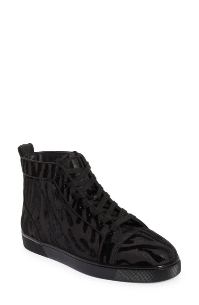 Christian Louboutin Louis Orlato Velvet Jacquard High Top Sneaker In Bk01 Black