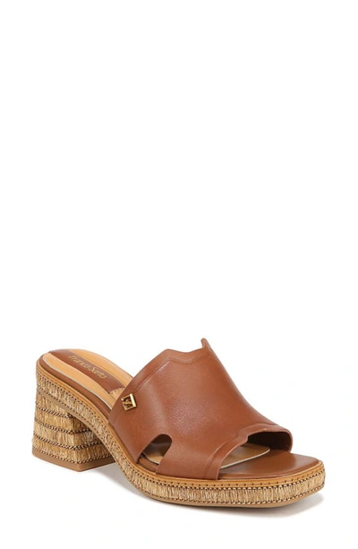 Franco Sarto Florence Wedge Slide Sandal In Cognac Brown Leather