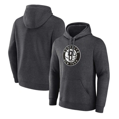Fanatics Branded  Heather Charcoal Brooklyn Nets Primary Logo Pullover Hoodie