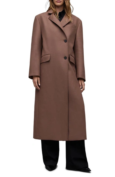 Allsaints James Wool Blend Longline Coat In Brown