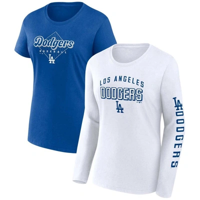Fanatics Women's  White, Royal Los Angeles Dodgers T-shirt Combo Pack In White,royal