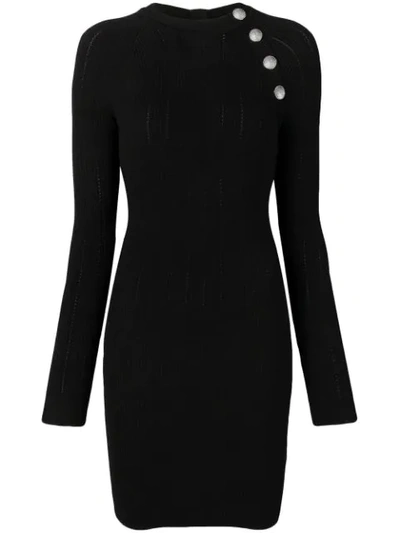 Balmain Buttoned Body-con Mini Dress In Black