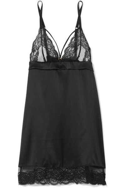 Coco De Mer Seraphine Satin, Leavers Lace And Tulle Chemise In Black