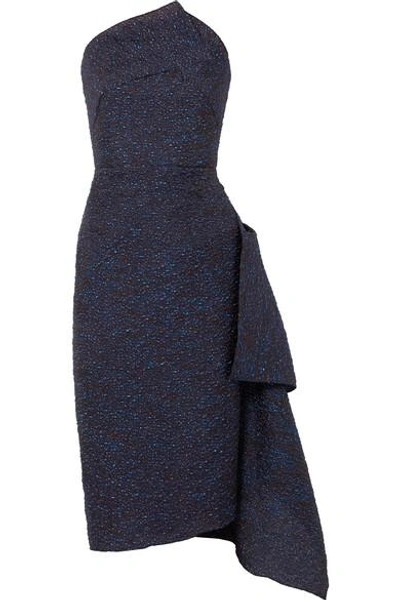 Roland Mouret Flynn Asymmetric Metallic Jacquard Midi Dress In Navy |  ModeSens