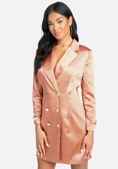 Bebe Satin Blazer Dress In Burnt Coral
