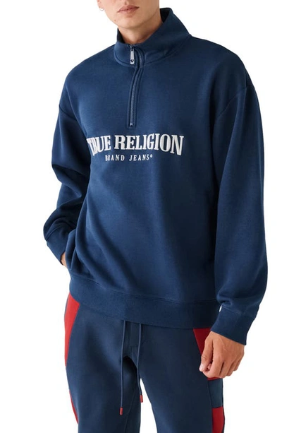 True Religion Brand Jeans Relaxed Half Zip Sweater In Night Sky