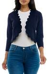 Nina Leonard Scalloped Bolero Shrug Sweater In Navy