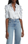 Frame Gillian Three-quarter Sleeve Silk Button-up Shirt In Denim Blue