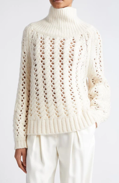 Adam Lippes Brushed Open-knit Cashmere And Silk-blend Turtleneck Sweater In Ivory