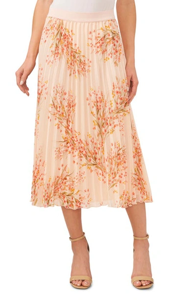 Cece Floral Pleated Midi Skirt In Peach Dust