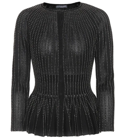 Alexander Mcqueen Contrast-stitching Peplum-hem Silk-blend Cardigan In Black