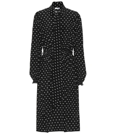 Balenciaga Reverence Bb-print Tie-neck Silk Dress In Black