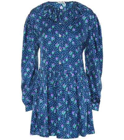 Miu Miu Floral-printed Silk Minidress In Blue