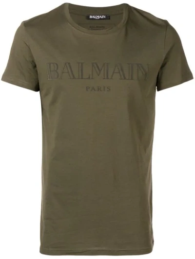 Balmain Logo-print Cotton-jersey T-shirt In Kaki