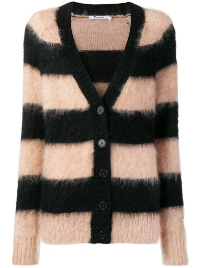 Alexander Wang T Striped Oversized Mohair Cardigan In Black Clay Stripe