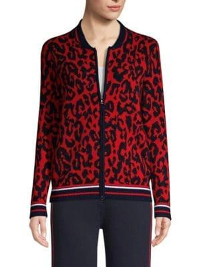Tse X Sfa Leopard Print Cashmere Bomber In Navy-red
