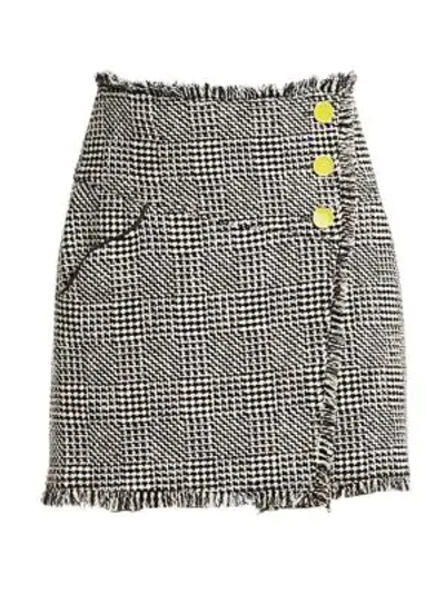 Tanya Taylor Monti Tweed Fringe Skirt In Black White