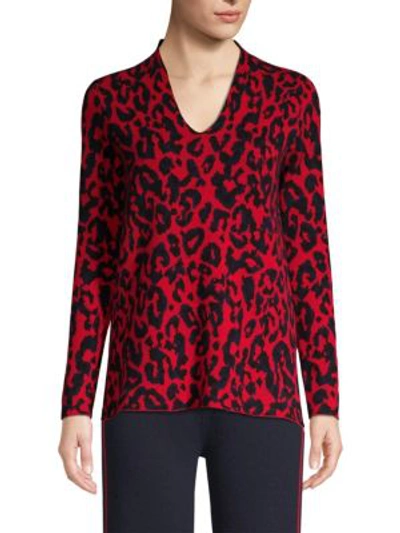 Tse X Sfa Animal Print V-neck Sweater In Navy Red