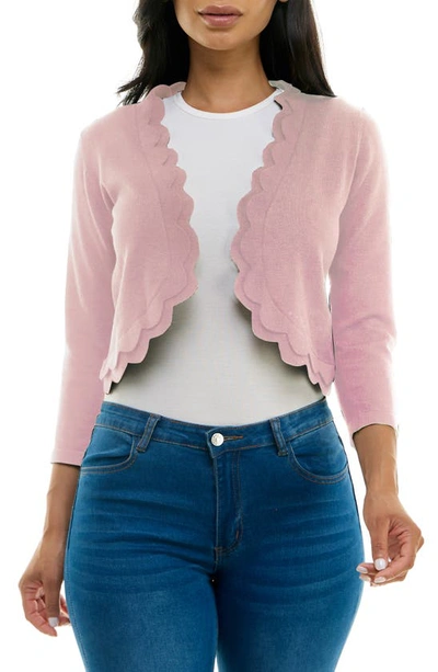 Nina Leonard Scalloped Bolero Shrug Sweater In Blush