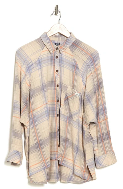 Bdg Urban Outfitters Brendan Plaid Long Sleeve Button-up Tunic Shirt In Ecru
