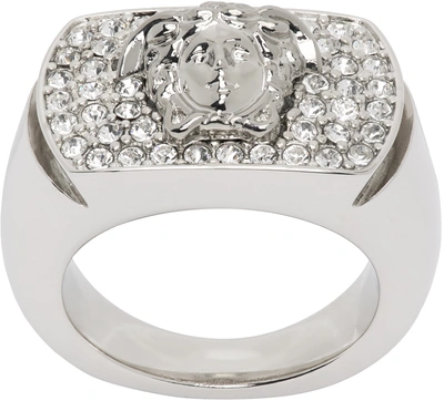Versace Silver Medusa Ring In 4jee0-palladium-crys