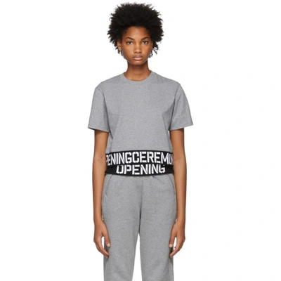 Opening Ceremony Grey Elastic Logo Cropped T-shirt In 0300 Hthrgr