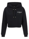Balmain Flocked Logo Cropped Hoodie Sweatshirt In Multicolor