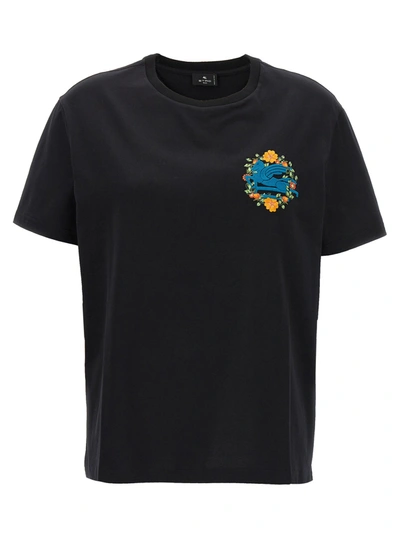 Etro Logo Embroidery T-shirt In Negro