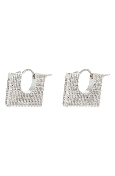Nordstrom Pavé Square Huggie Hoop Earrings In Clear- Silver