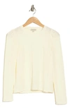 Chenault Rib Knit Puff Shoulder Top In Ivory