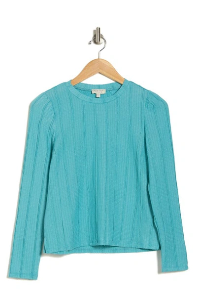 Chenault Rib Knit Puff Shoulder Top In Sea Mist