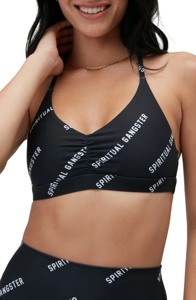 Spiritual Gangster Studio Jersey Sports Bra In Black Sg All Over Print