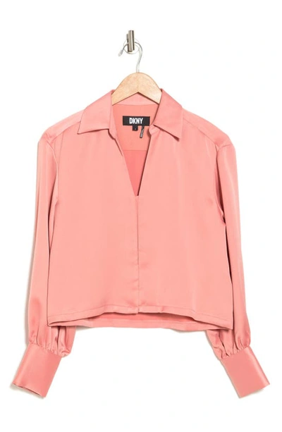 Dkny Johnny Collar Long Sleeve Top In Pink