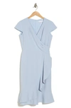 London Times Ruffle Faux Wrap Dress In Light Blue