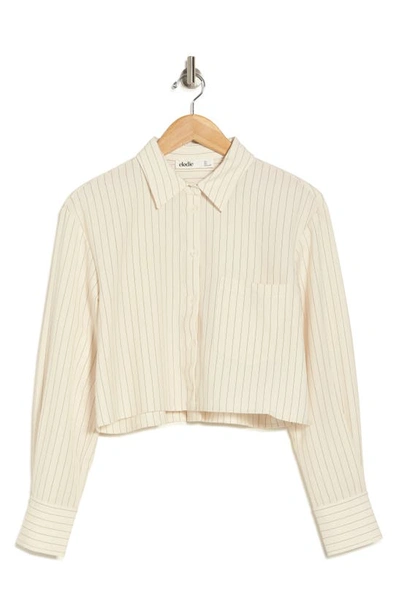 Elodie Stripe Long Sleeve Crop Button-up Shirt In Beige/ Black Stripe