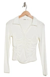 Elodie Ruched Long Sleeve Crop Polo In Ivory