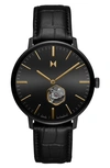 Mvmt Legacy Slim Automatic Leather Strap Watch, 45mm In Black
