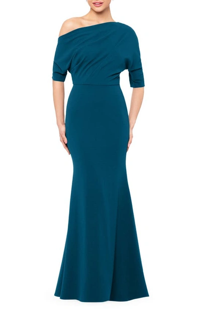 Betsy & Adam One-shoulder Crepe Scuba Gown In Azure