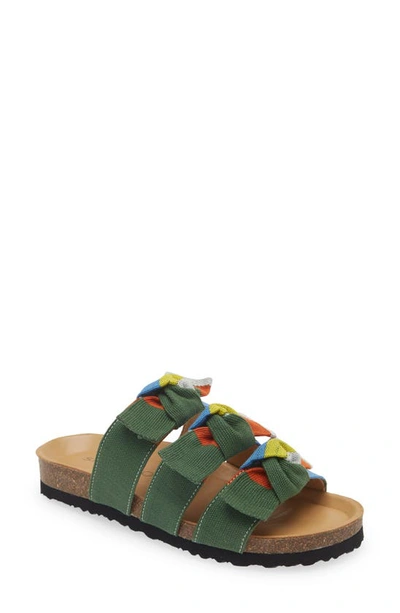 Shekudo Espargos Knotted Slide Sandal In Green/ Blue/ White