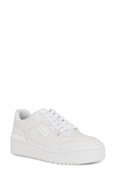 Nine West Alope Platform Trainer In White - Faux Leather