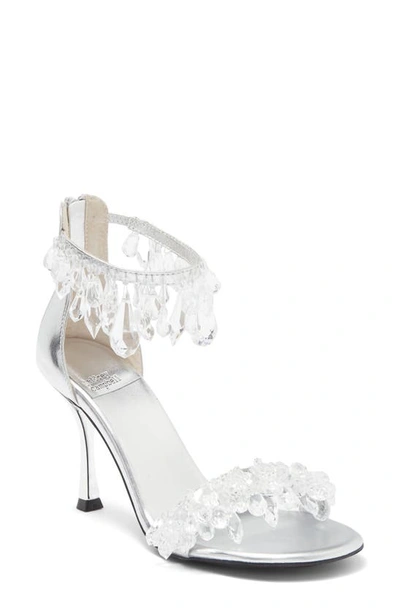 Jeffrey Campbell Chryst Crystal Ankle Strap Sandal In Silver Clear