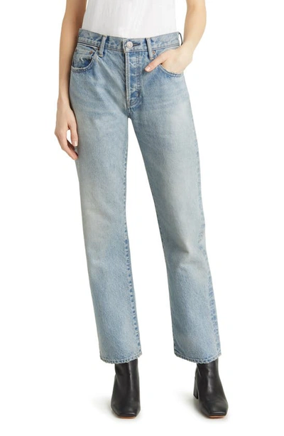 Moussy Neely Distressed High Waist Straight Leg Jeans In Light Blue