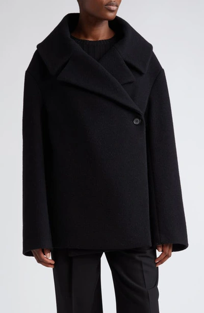 Totême Oversize Wool Blend Felt Wrap Jacket In Black