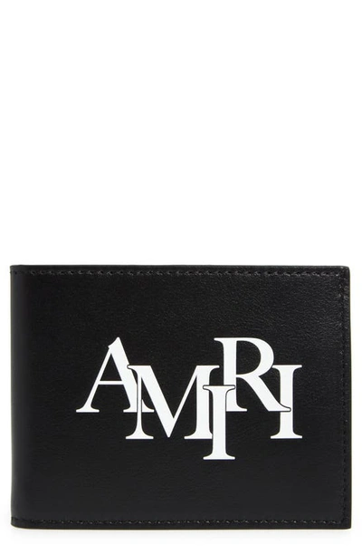 Amiri Staggered Logo Leather Bifold Wallet In Black