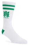 Amiri Ma Stripe Crew Socks In White Fern Green