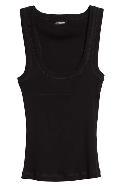 Jacquemus Le Débardeur Logo Embroidered Grosgrain Tank Top In Black