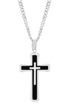 Maison Kitsuné Two-tone Stainless Steel Cross Pendant Necklace In Silver/ Black