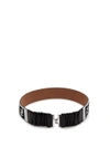 Fendi Logo Shearling And Leather Belt In Black White