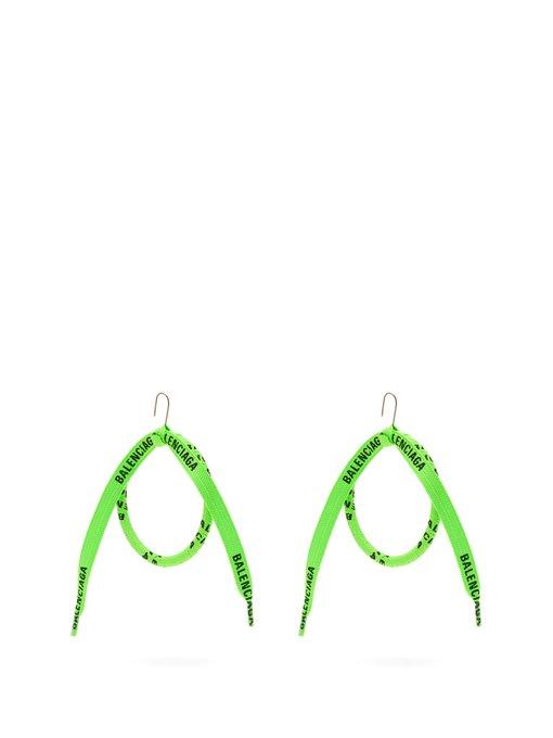 Balenciaga Lace Wrapped Silk Hoop Earrings In Green Modesens